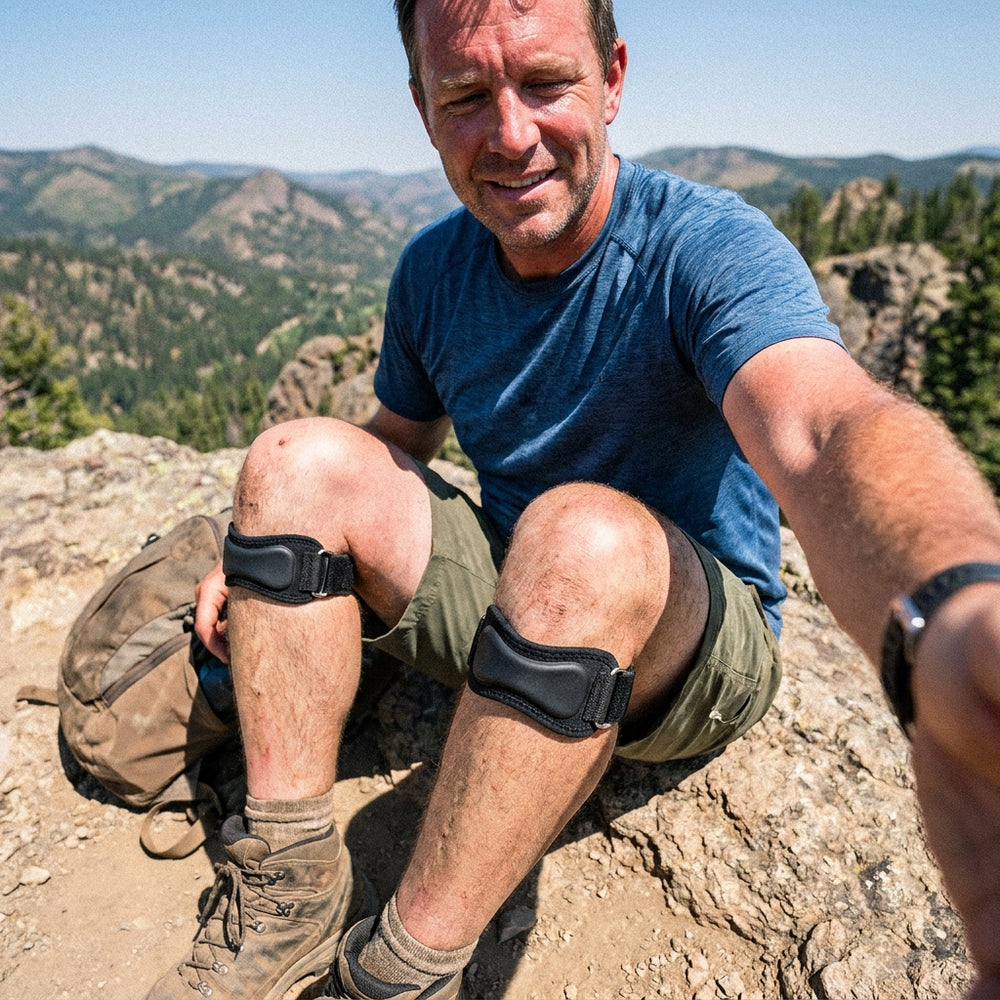 Man on a hiking trail with poles